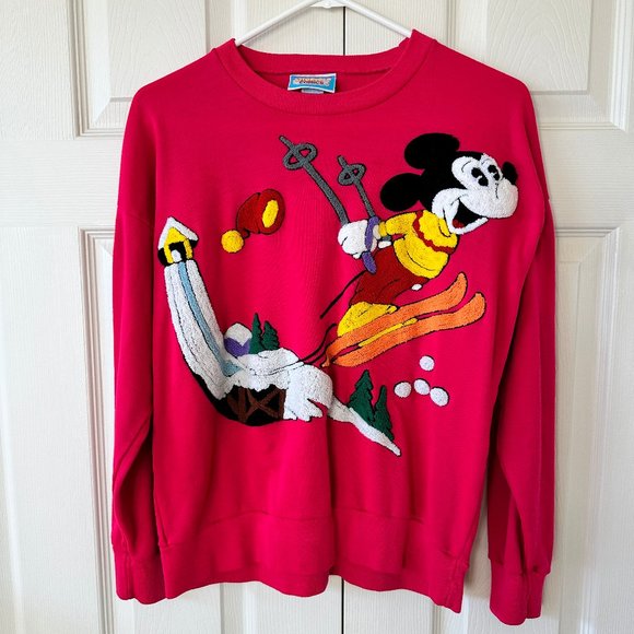 Vintage Disney Sunday Comics Sweatshirt with Chenille Skiing Mickey Size S - Picture 1 of 4